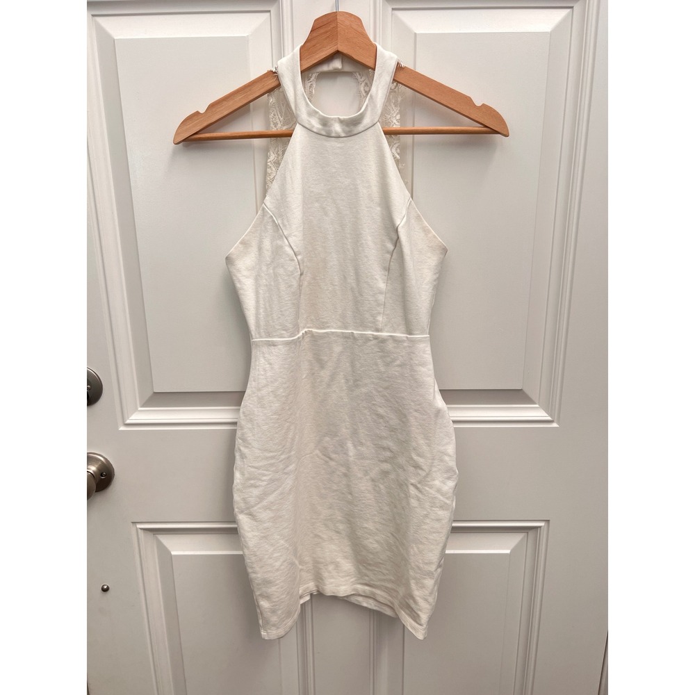 Lulus White Lace Back Halter Mini Dress Bodycon Bridal Cocktail Size S